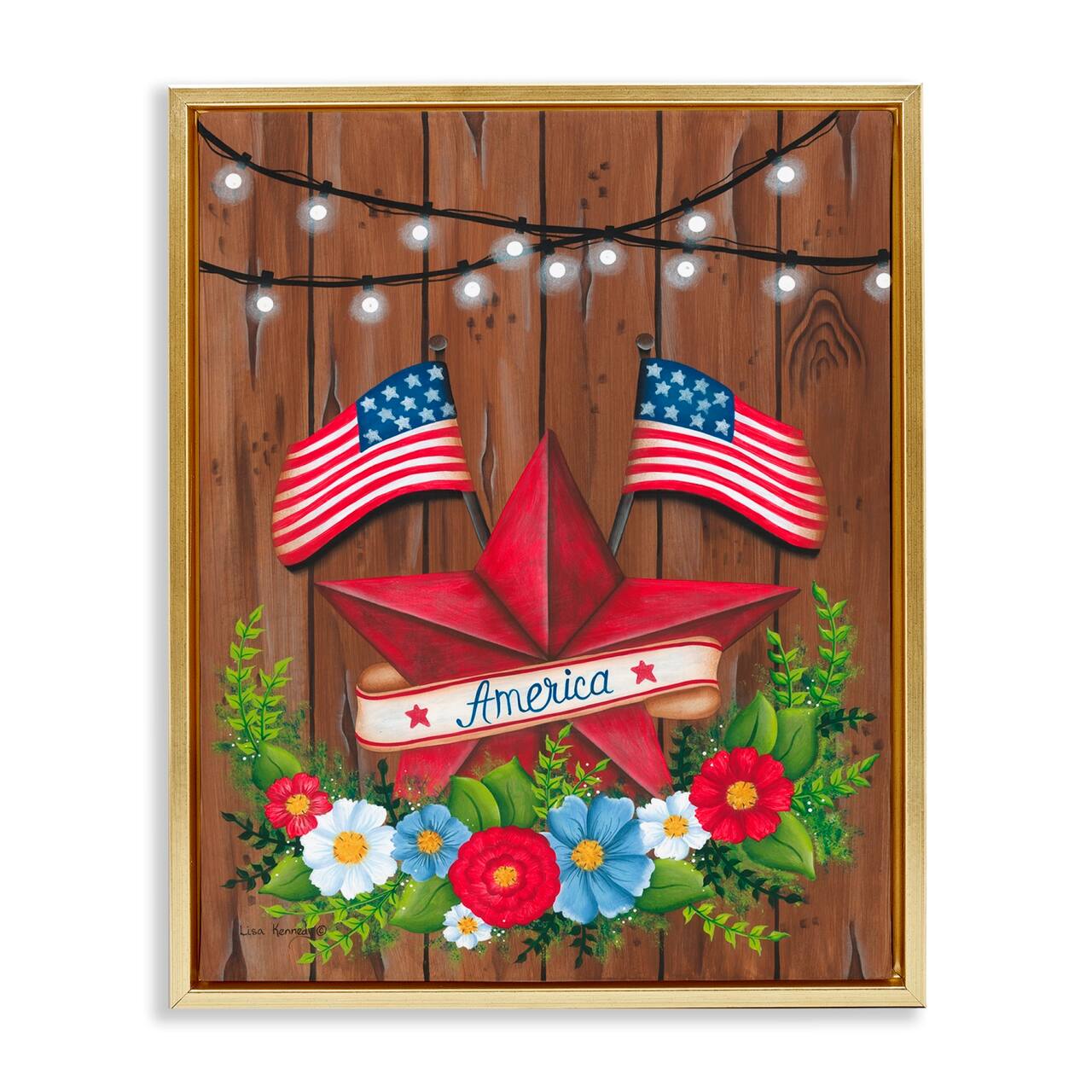 Stupell Industries Americana Country Garland Floater Framed Art
